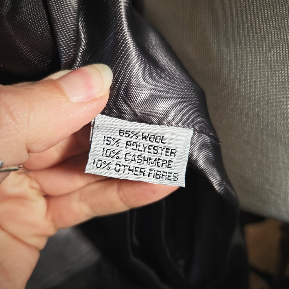 Kindler Trench Coat Overcoat Vintage 90s Gray Wool Cashmere England Long Mens L - Picture 7 of 8